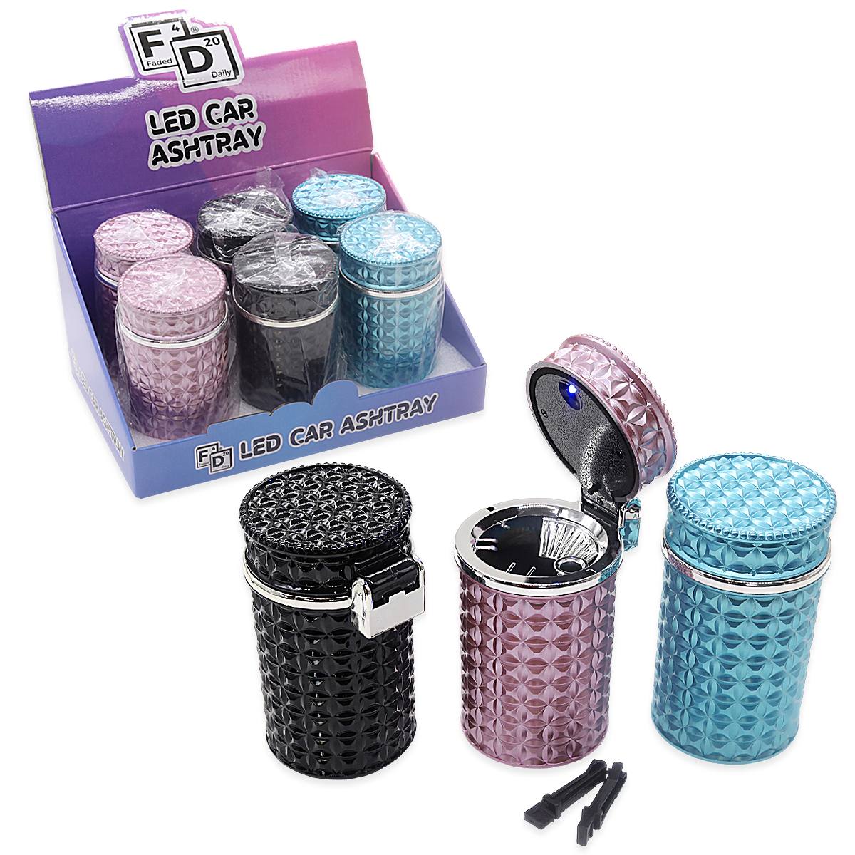 Faded Daily Mixed Designs LED Car Ashtray (FDX5138) | 6 Count Display - image 2 of 2